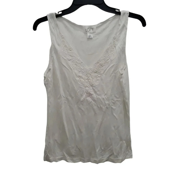 LOFT Tops - Ann Taylor LOFT Women's White Super Soft 100% Modal Crochet Neck Tank Top Size S